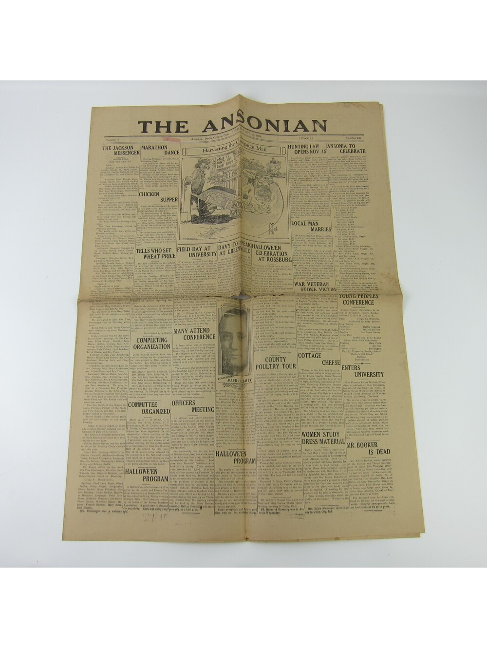 The Ansonian Newspaper Ansonia Darke County Ohio Thursday Oct 1928 Antique RARE